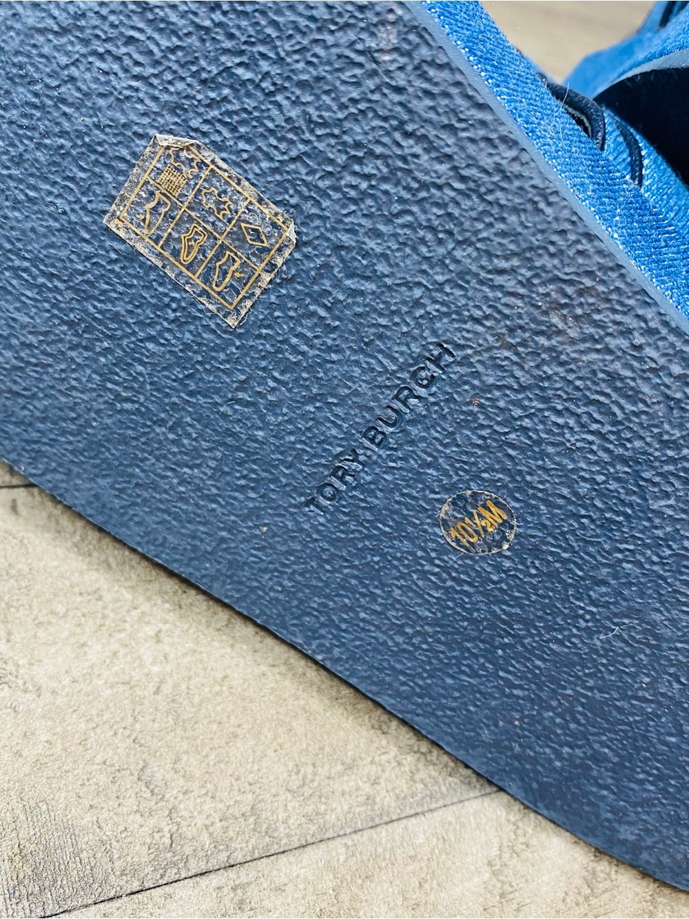 Tory Burch Kira Sport Sandal Denim Blue Platform Logo Strappy Women's Size 10.5 - Picture 7 of 8